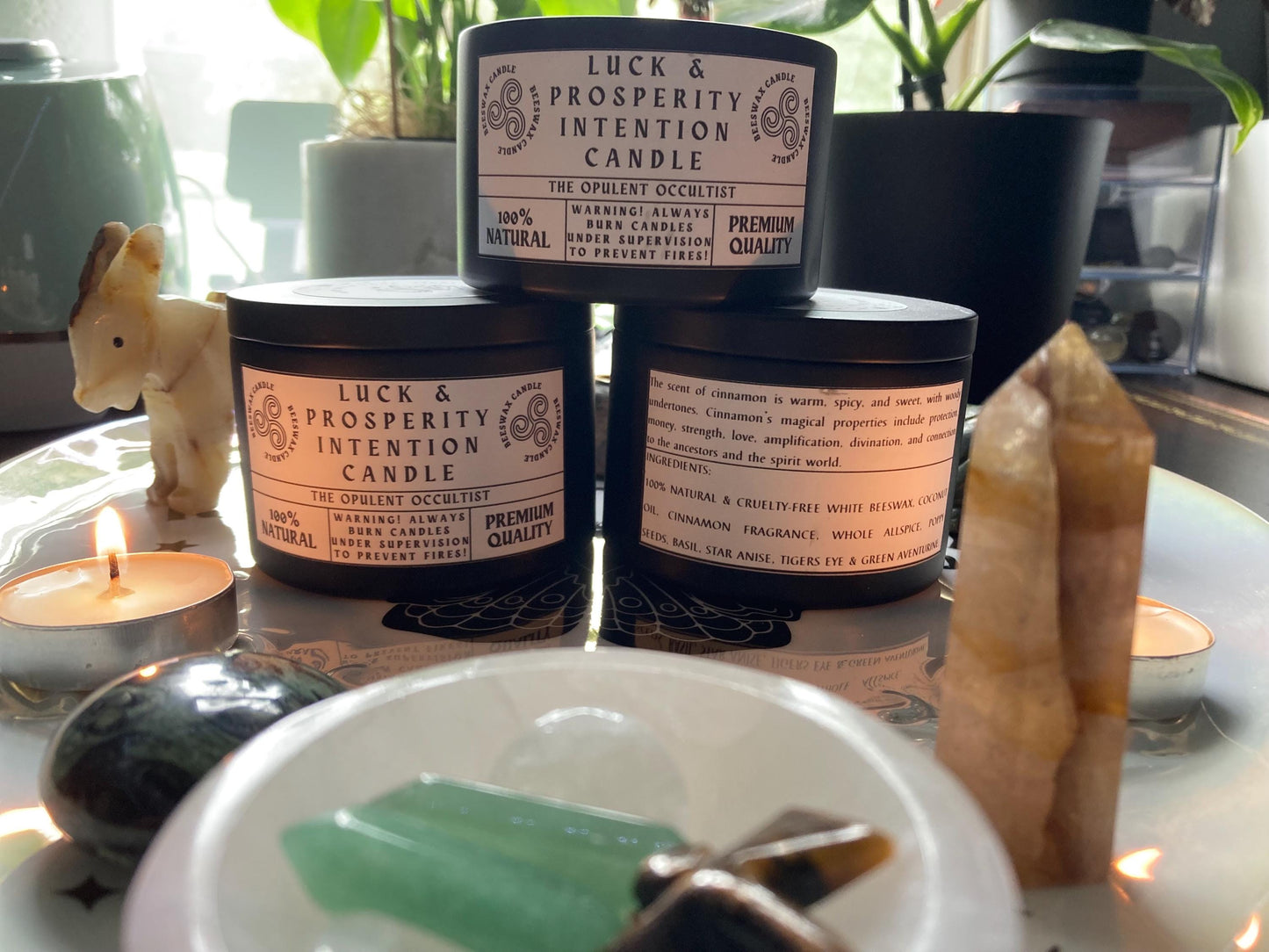 Luck and Prosperity Crystal & Herb Intention Candle