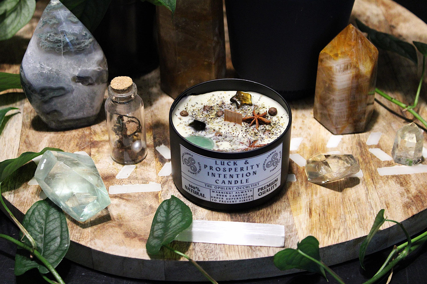 Luck and Prosperity Crystal & Herb Intention Candle