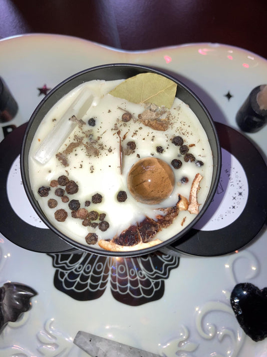 Protect and Banish Crystal & Herb Intention Candle