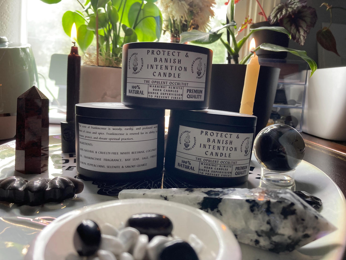 Protect and Banish Crystal & Herb Intention Candle