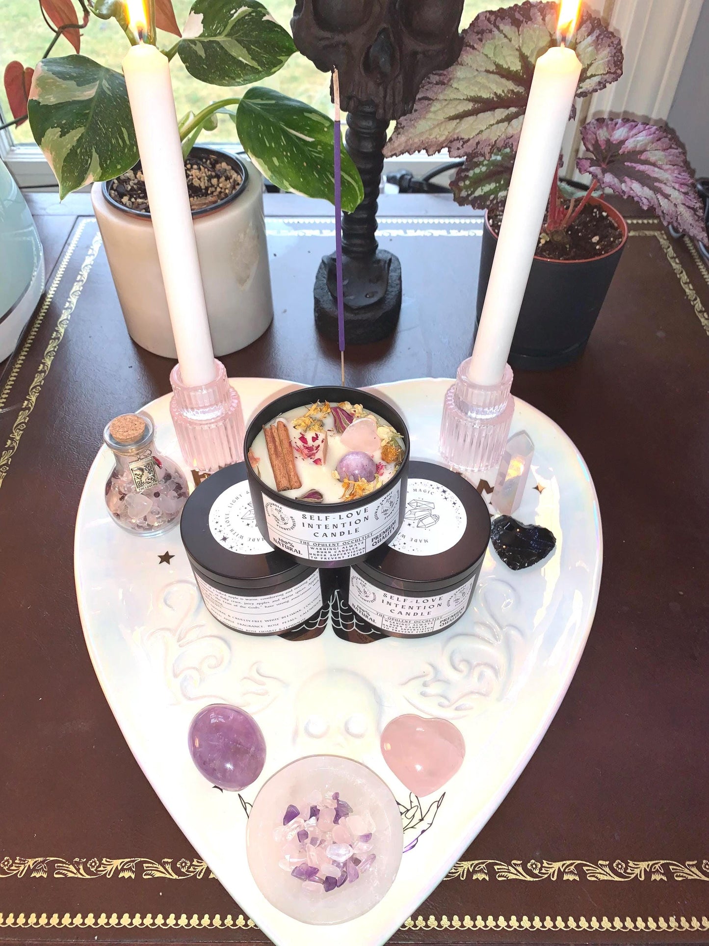 Self-Love Crystal & Herb Intention Candle