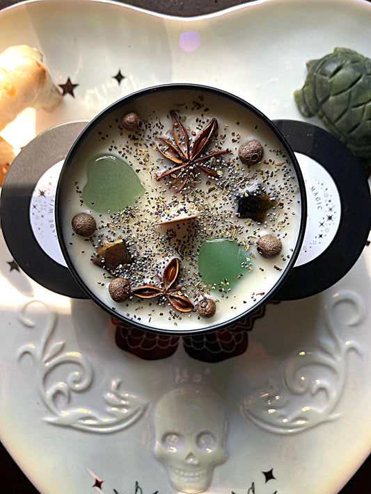 Luck and Prosperity Crystal & Herb Intention Candle