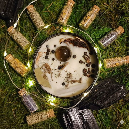 Protect and Banish Crystal & Herb Intention Candle