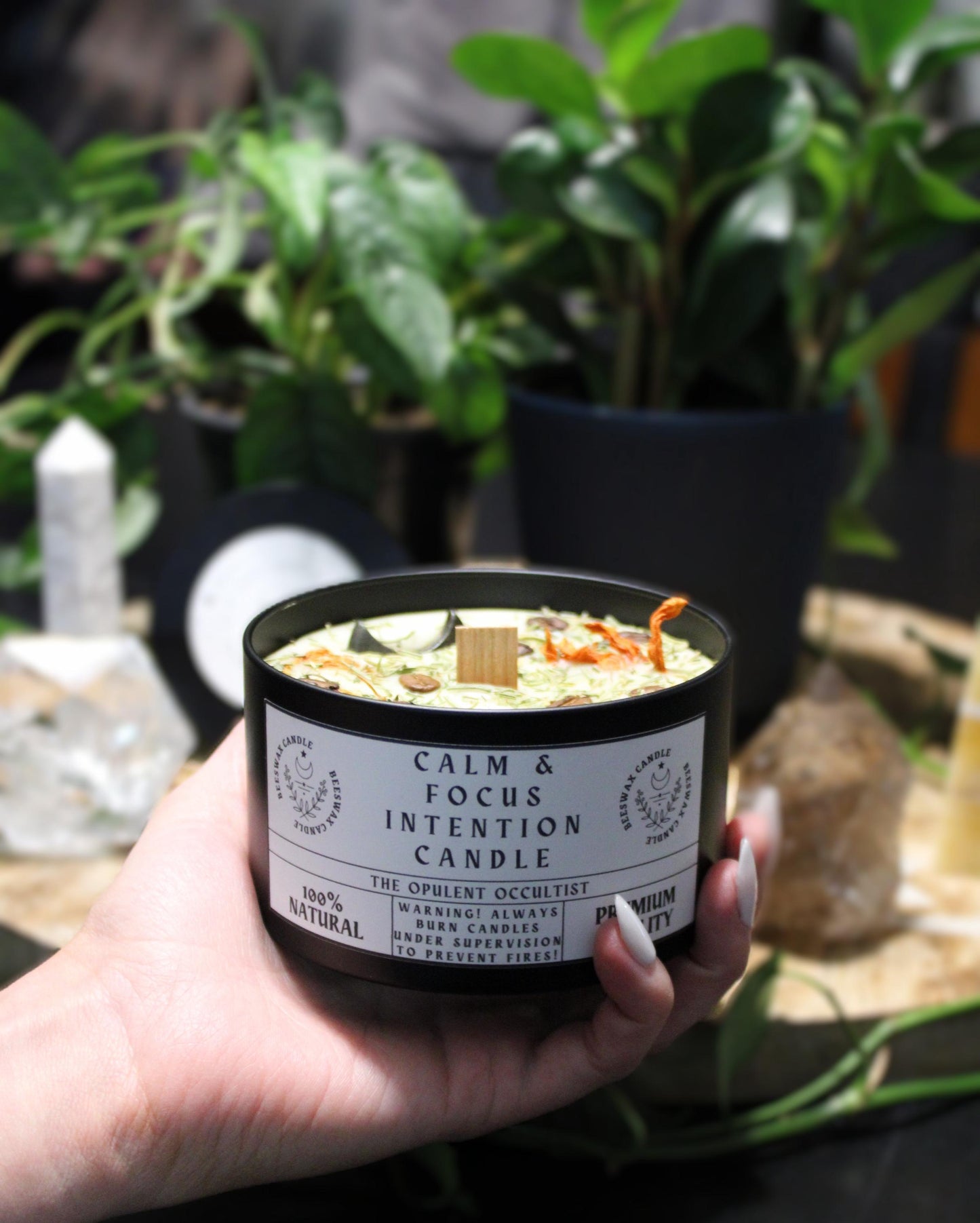 Calm and Focus Crystal & Herb Intention Candle