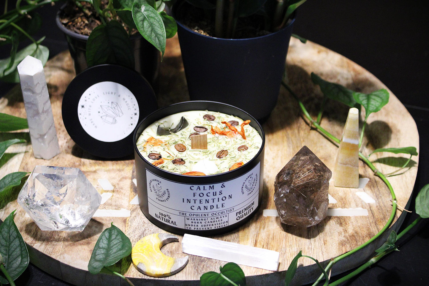 Calm and Focus Crystal & Herb Intention Candle
