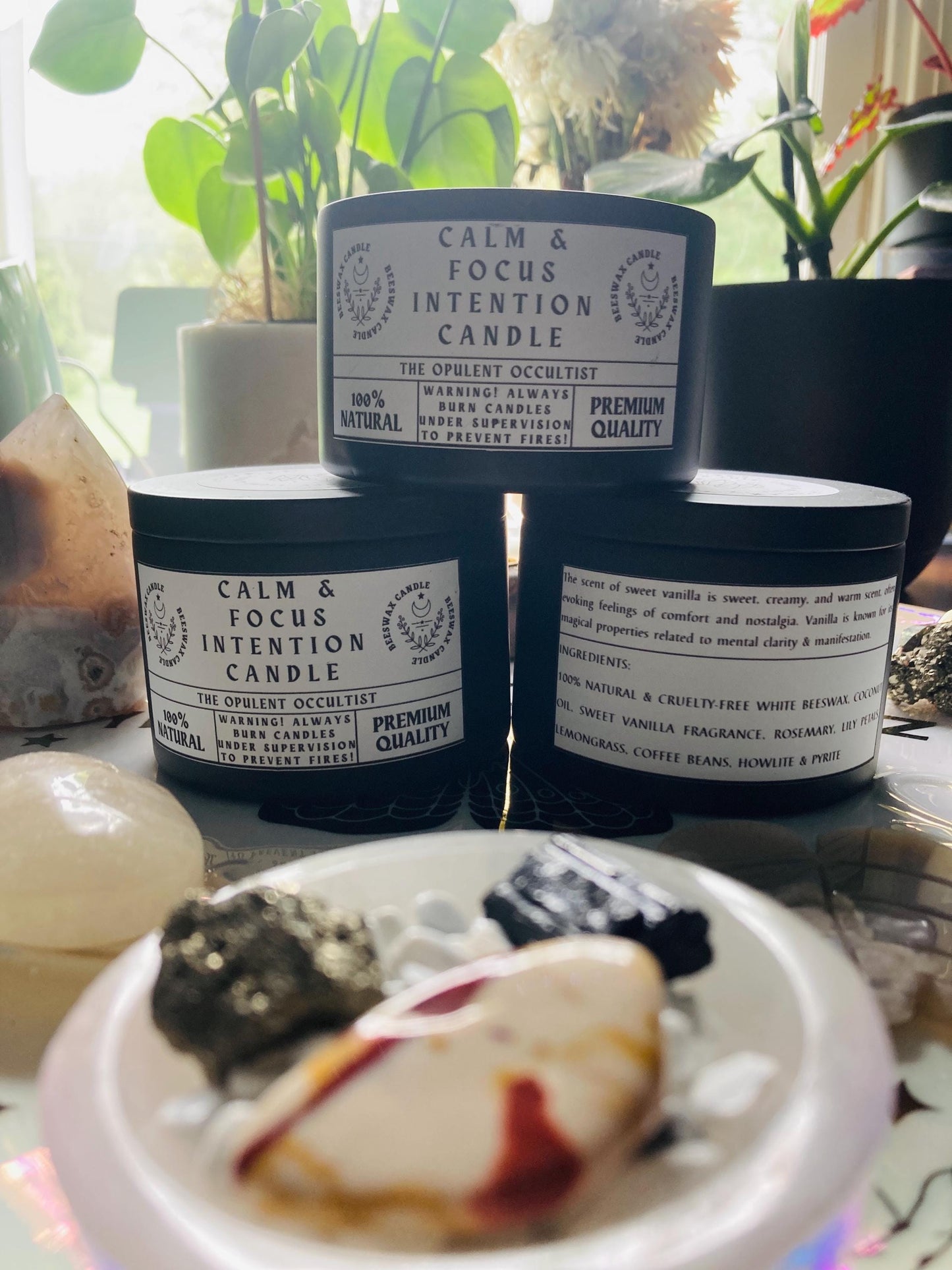 Calm and Focus Crystal & Herb Intention Candle