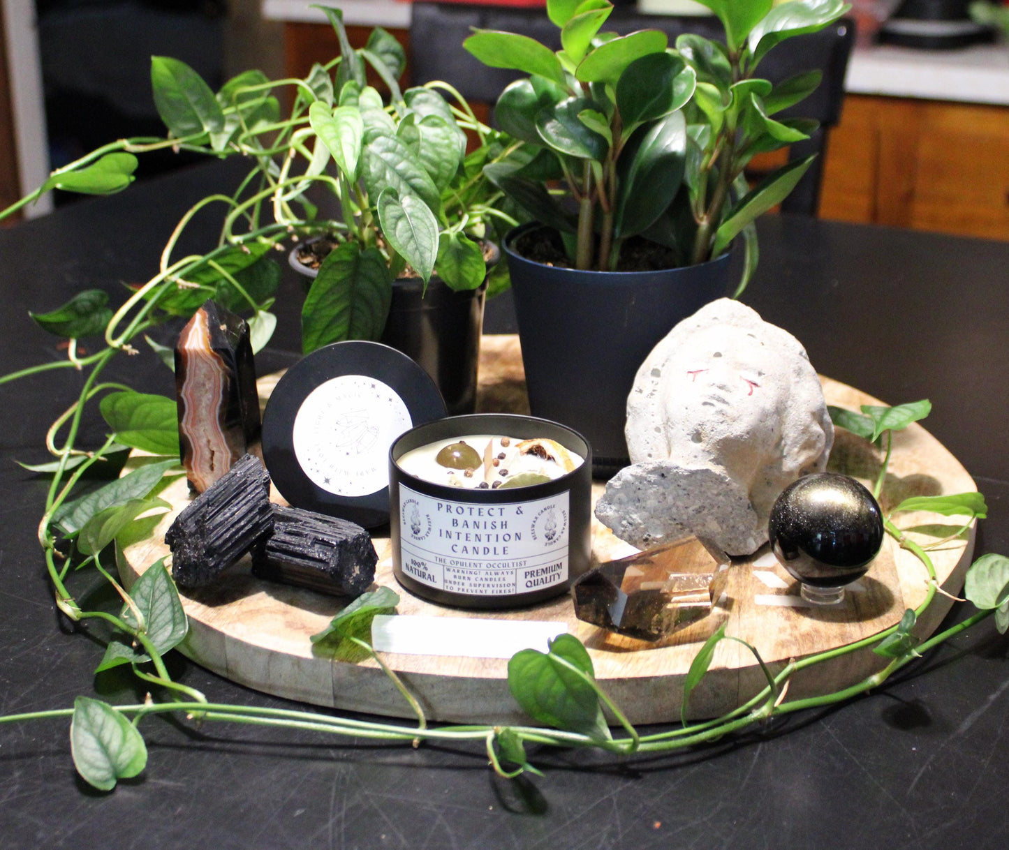 Protect and Banish Crystal & Herb Intention Candle